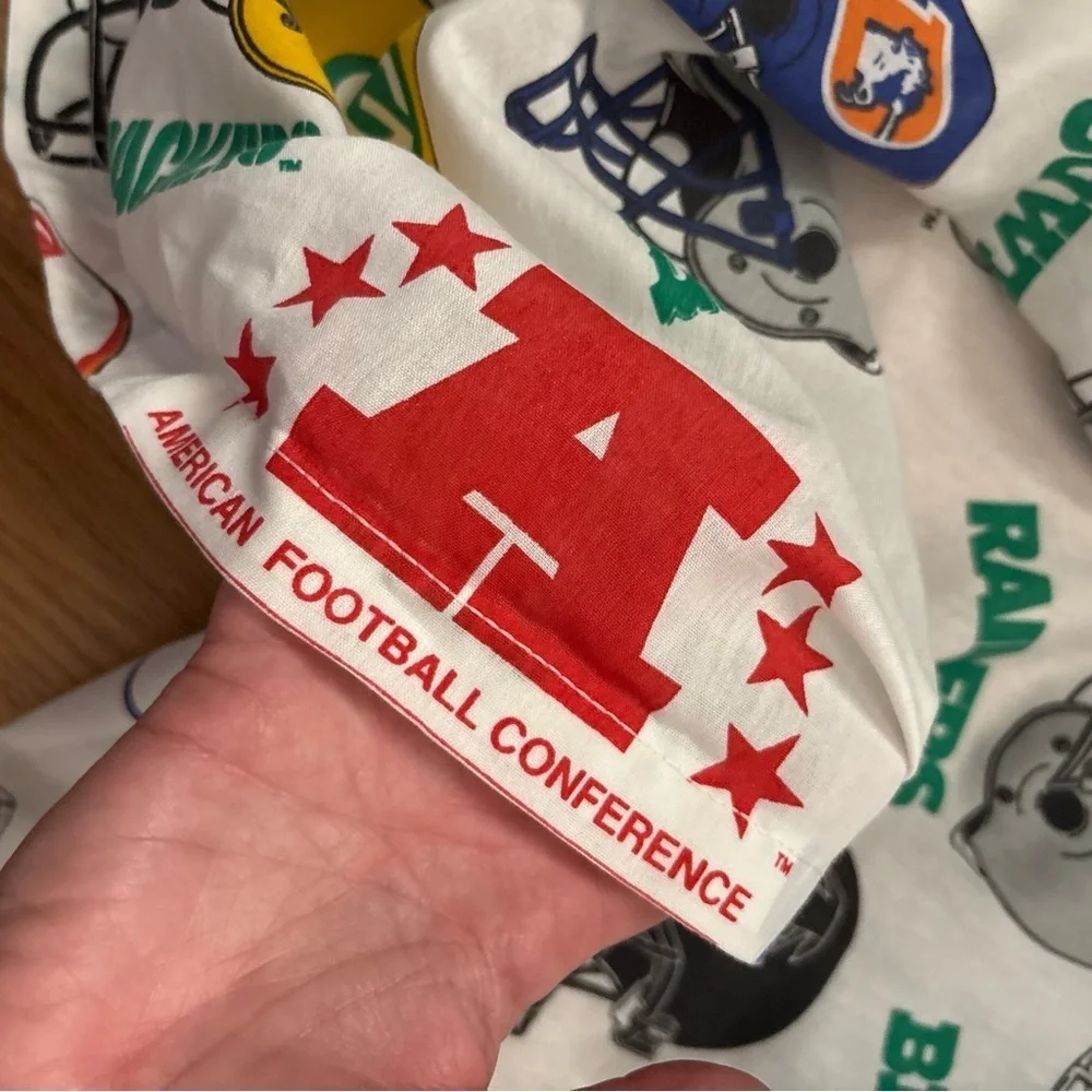 Vintage NFL Team Logo Fabric Twin Sheet 1993 American Football Conference Helmet